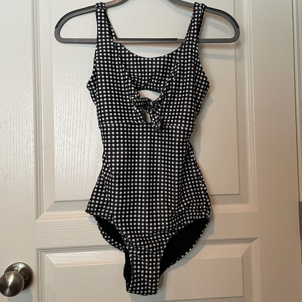 Black & White Tie Knot Checkered One Piece